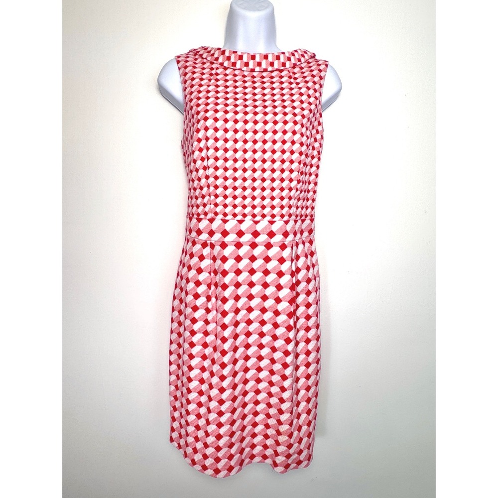 Boden Martha Dress Red Pink‎ Retro Mod Geometric Sleeveless Lined Sheath Sz 6